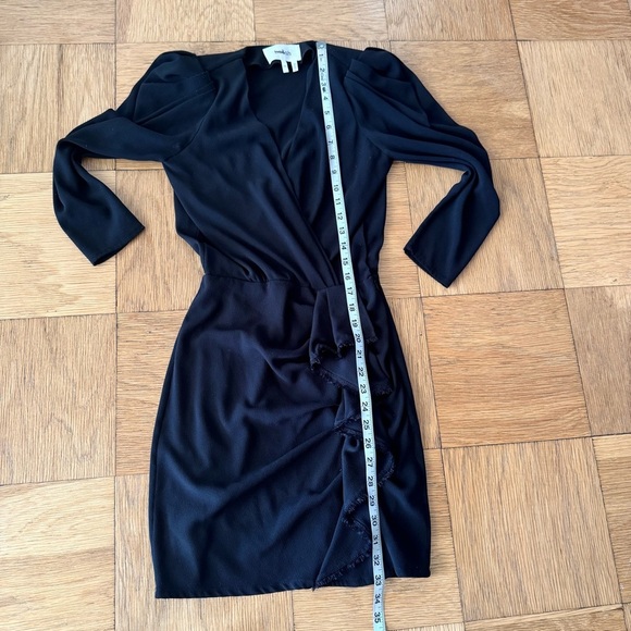 BA&SH XS Melinda Black Puff Sleeve Mini Dress Ruffle V Neck - Picture 7 of 9
